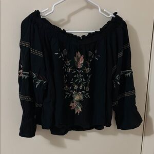 Embroidered Black Off-Shoulder Top